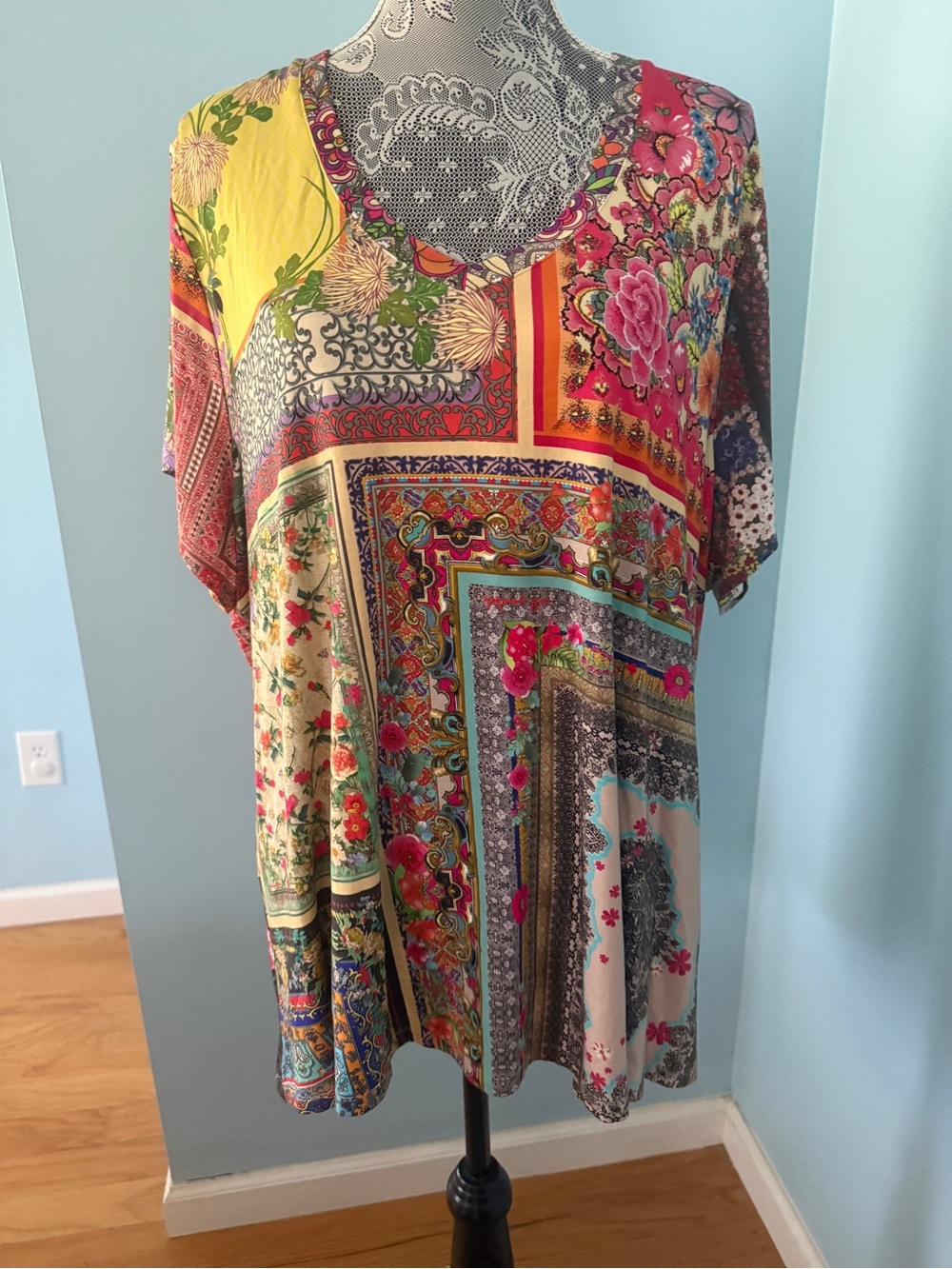 Johnny Was Multicolor Floral Patchwork Tunic